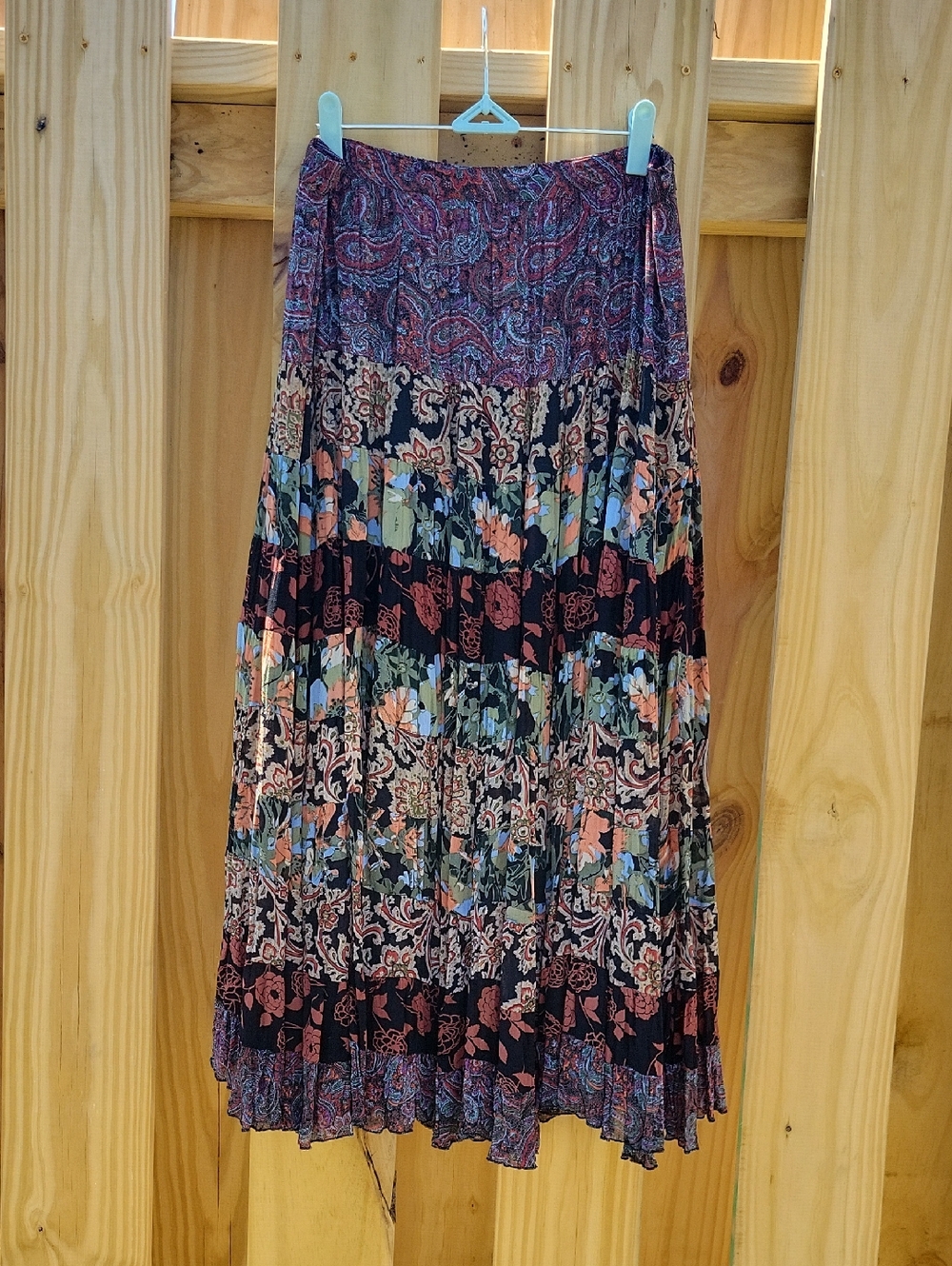 Coldwater Creek Black Maxi Skirt with Multi Floral Paisley